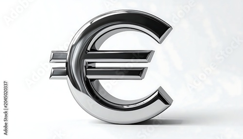 Shiny Metallic Euro Symbol Isolated on White Background