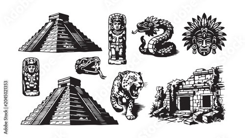 Konstfotografi Ancient Mesoamerican Civilization Symbols and Architecture in Black and White