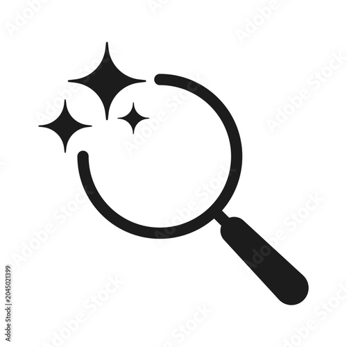 Magnifying glass sparkle stars, generative artificial intelligence search assistant icon. Vector illustration