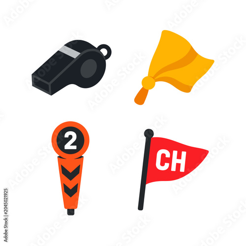 Konstfotografi American Football Referee Equipment and Icons Flat Vector Illustration