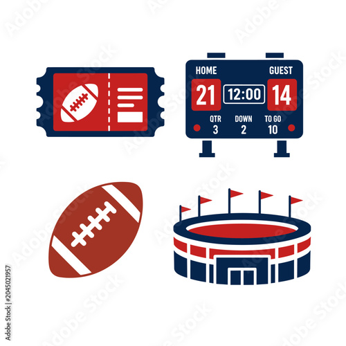 American Football Sport Icons Set Vector Illustration