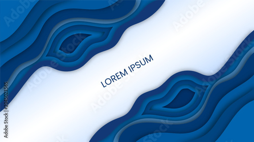 Abstract Blue Paper Cut Layer Background Design with Modern Wavy Shapes and Copy Space