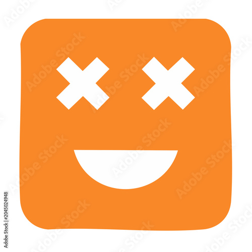 Orange square smiley face icon with x eyes