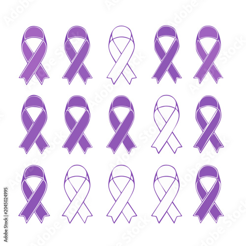 Purple awareness ribbons pattern on transparent background