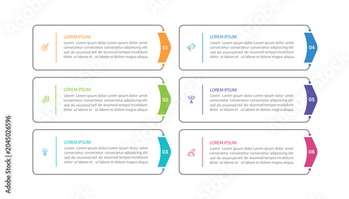 Business  infographic design template with icons and 6 options or steps. Can be used for process diagram, presentations, workflow layout, flow chart, info graph