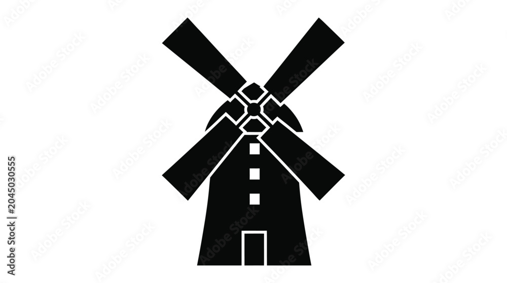 Fototapeta premium Black silhouette of a windmill against a white background