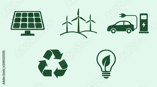Fotografie Renewable Energy and Sustainability Icons Set for Eco-Friendly Concepts