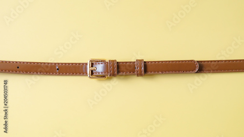 Photos Vintage Brown Leather Belt with Brass Buckle for handbag.