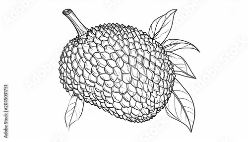 Detailed breadfruit fruit illustration with textured skin.