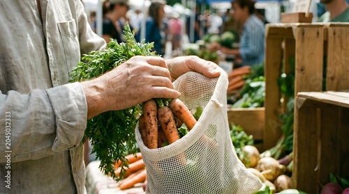 Eco-Friendly Shopping: Buying Organic Carrots at Outdoor Sustainability Market