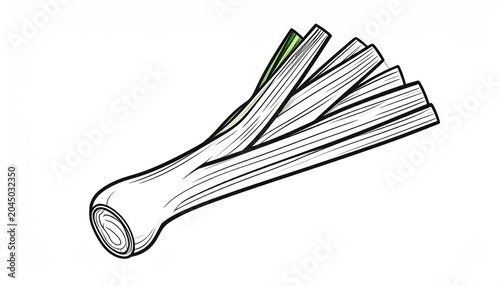 Detailed engraving of a single fresh leek stalk