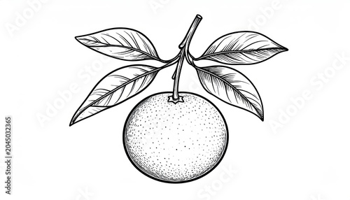 Detailed engraving of a whole citrus fruit.