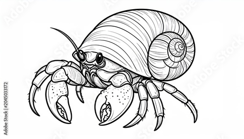 Detailed hermit crab sketch for coloring and design projects.