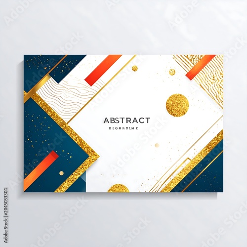 Modern Geometric Abstract Design with Gold Accents on White and Blue Background