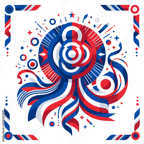 Celebrate Freedom and Patriotism with this Vibrant Red, White, and Blue Abstract Ribbon Award Design