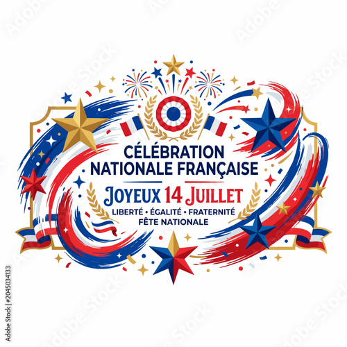 French National Day Celebration with Fireworks, Stars, and Patriotic Colors