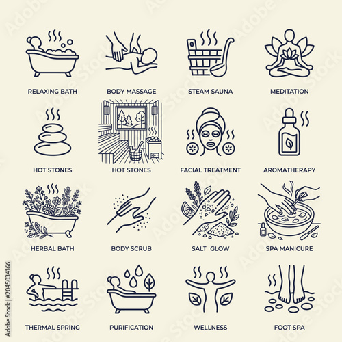 Photography Spa and wellness icons for relaxation and self-care.