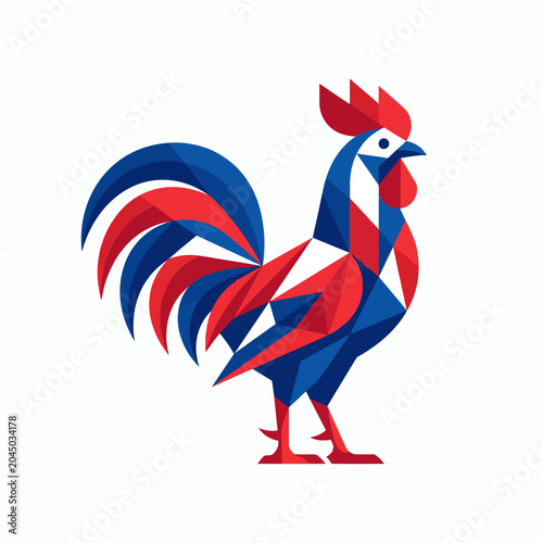 Geometric Rooster illustration representing France national symbol with a prideful stance and vibrant colors