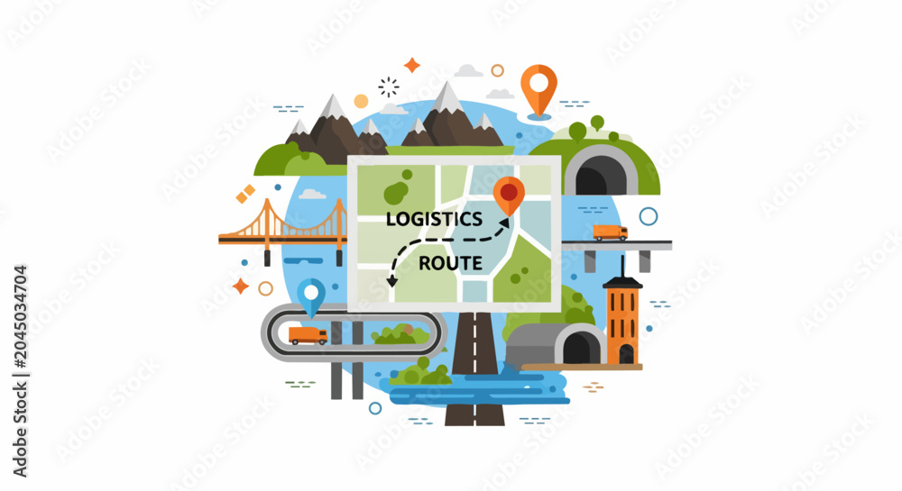 Obraz premium Global Logistics Route Map and Transportation Network Concept Illustration
