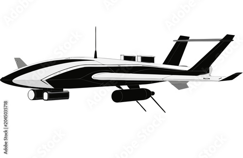 Military drone vector illustration autonomous unmanned aerial vehicle UAV concept black and white