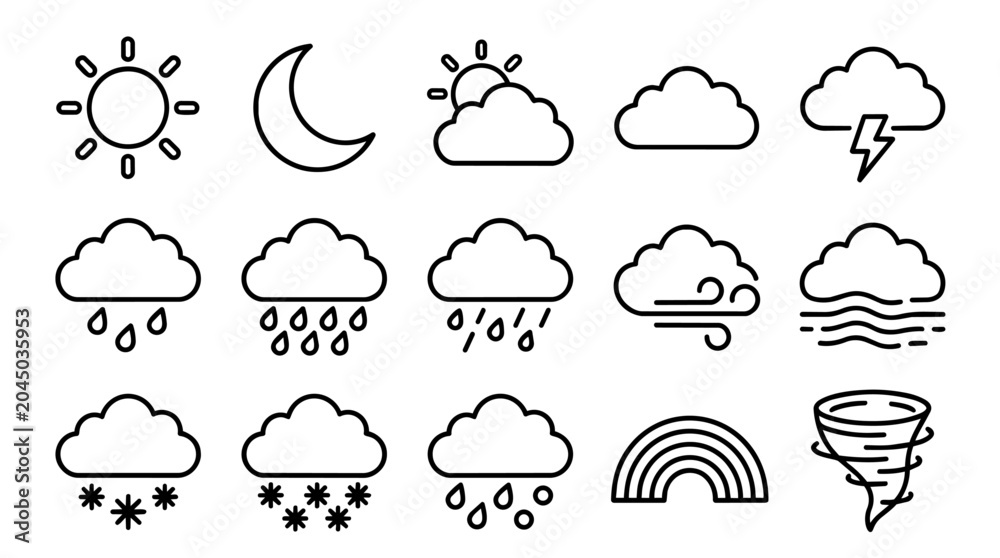 Fototapeta premium Outline Weather Icons Set
