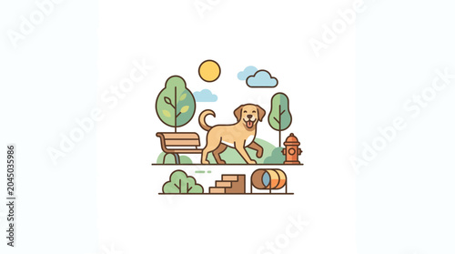 Schilderij op canvas Happy Dog in Outdoor Training Park Illustration