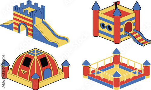 Εκτύπωση καμβά Isometric colorful inflatable bouncy castle and slide set for children outdoor p