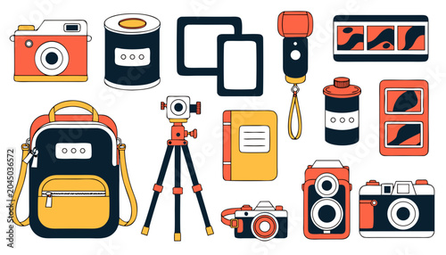 Vintage Photography Vector Collection with Retro Cameras and Film Accessories