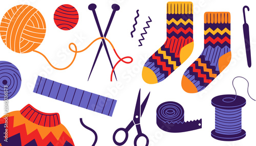Cozy Knitting and Crochet Vector Collection with Handmade Craft Supplies