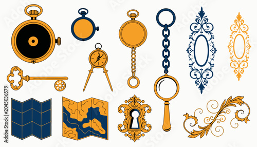 Antique Pocket Watch Vector Collection with Vintage Timekeeping Elements