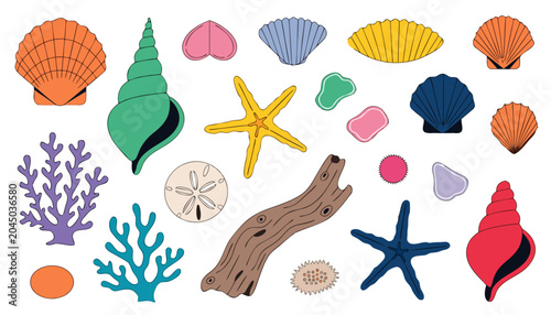 Watercolor Coastal Treasures Collection with Seashells and Ocean Elements