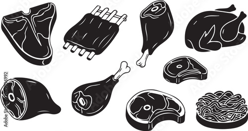 Premium Meat Cuts and Fresh Butcher Shop Icons Vector Set