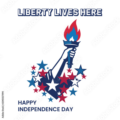 American independence day graphic with torch and stars, 