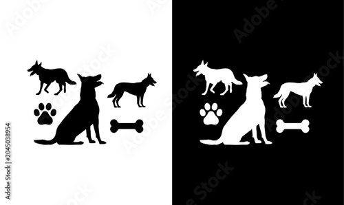 Photography dog silhouette vector illustration, dog sitting silhouette, dogs silhouette set
