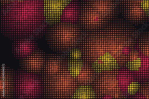 Fotografija Vibrant red-yellow-black halftone pixel grid abstract pattern