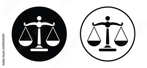 Obraz na płótnie Justice scales icons, monochrome vector symbols in circular frames representing