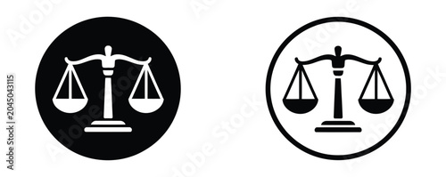 Foto Justice scales icons, monochrome vector symbols in circular frames representing