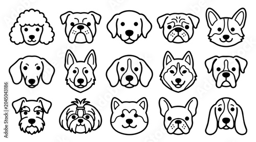 Cute cartoon dog head icons collection