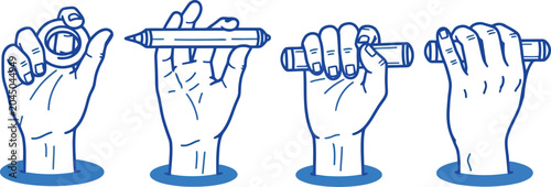 Konstfotografi Vector illustration of hands holding various drawing tools in different grips
