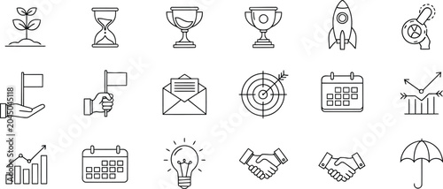 Set of business and productivity icons in line style