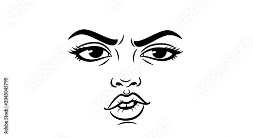 Foto Hand drawn illustration of a skeptical woman with a suspicious and doubtful faci