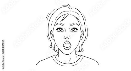 Photos Line art illustration of a surprised or shocked young woman with surprised expre