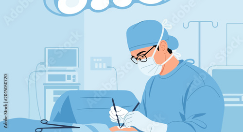 Surgeon Performing Operation in Modern Operating Room
