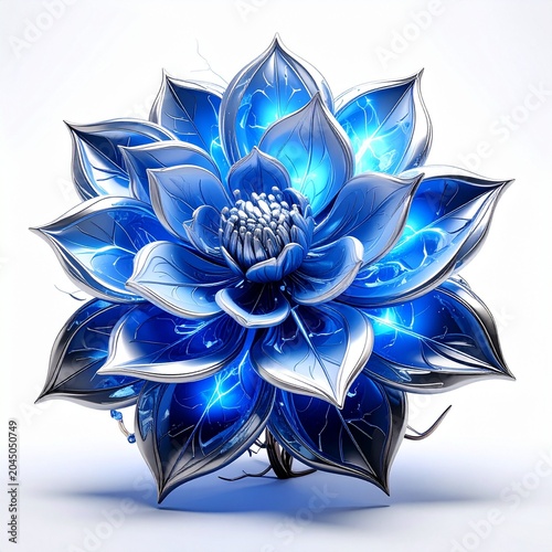 “Blue Metallic Lotus Flower — Futuristic 3D Floral Design Symbolizing Energy, Purity, and Modern Elegance”