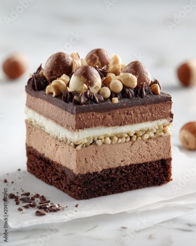 Chocolate Cake Slice with Nuts Presents Decadent Dessert Delights