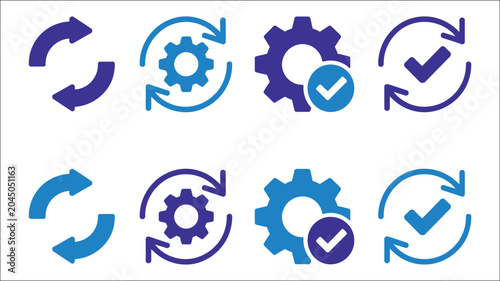 Photos Sync and refresh icon set, vector collection featuring reload arrows, gear wheel