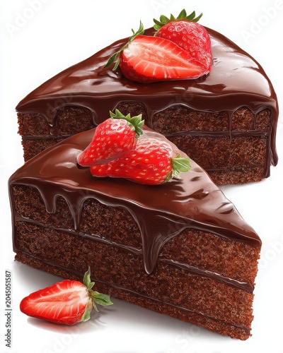 Chocolate Cake with Strawberries on Top - Delicious Dessert Slice