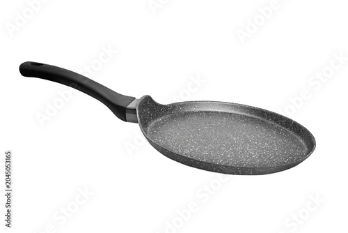 Gray teflon pan on a white background