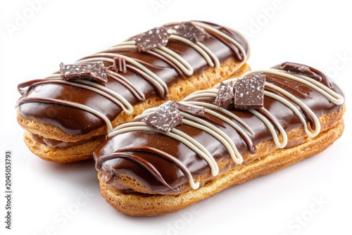 Chocolate Eclair Isolated Showing Delicious Dessert with Toppings