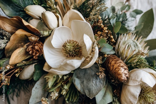 Christmas Wreath Decorates White Background with Floral Ambiance